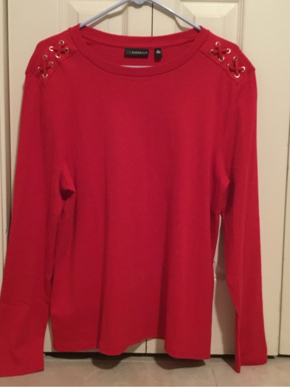 Rafaella Red Long Sleeve Top with Gold Eyelet Lace-Up Shoulders